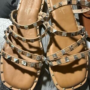 Nicole by Nicole Miller Tan Studded Strappy Sandals